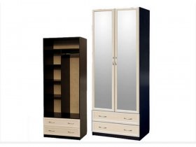 Шкаф двухстворчатый с ящиками с 2-мя зеркалами  (профиль МДФ) в Эсэ-Хайе - ehseh-hajya.mebel-nsk.ru | фото